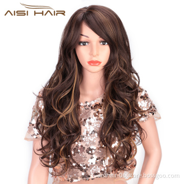 Wig Heat Resistant Synthetic Hair Long Wavy Mixed Brown Body Wave Wig For Black White Women Cosplay Wigs